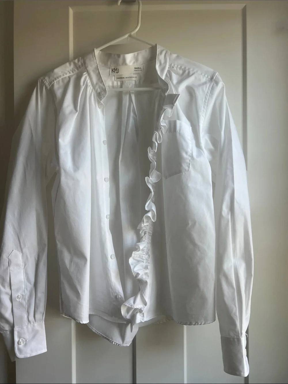 KMJ White Ruffle-Trim Button-Up Blouse - Picture 1 of 6
